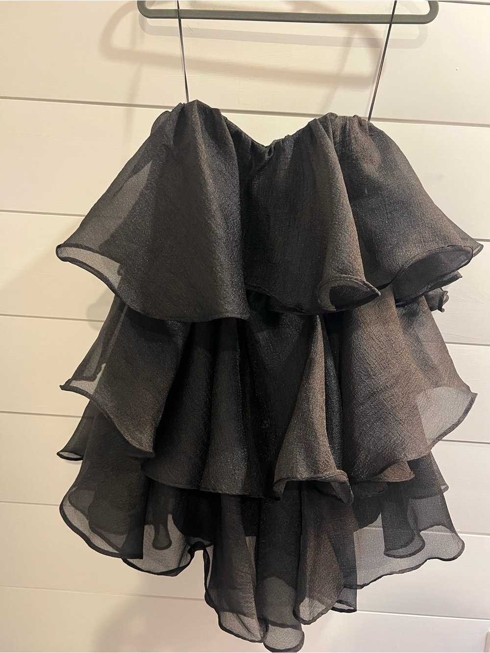 ALTAR’D State Strapless Black Layered Ruffle Statement Dress - Posh Vogue